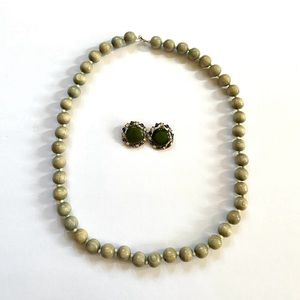 Vintage Necklace & Green Clip on Earrings Set